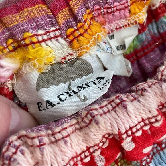 Vintage 70s F.A. Chatta Mixed Material Patchwork Stripe Maxi Skirt M - Picture 8 of 11